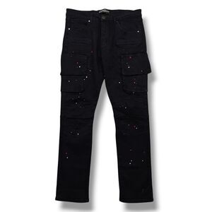 CDMG Jeans Mens 36x31 Black Paint Splatter Cargo Pants Streetwear Grunge